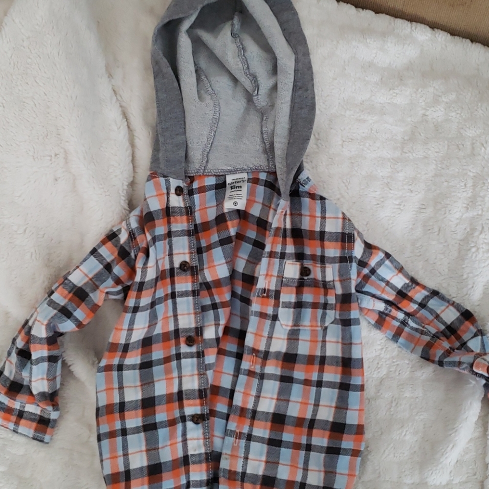Boys button down hooded flannel